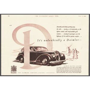 1950 Daimler Consort Sedan Classic Car Vintage Print Ad Wind Mill Clogs Wall Art